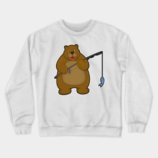 Bear at Fishing with Fishing rod & Fish Crewneck Sweatshirt